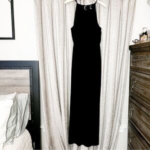 Forever 21 Black High Neck Spaghetti Strap Maxi Dress with Leg Slit Size Medium